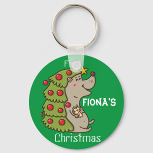 Customised Happy & Cute Hedgehog Christmas Theme  Key Ring
