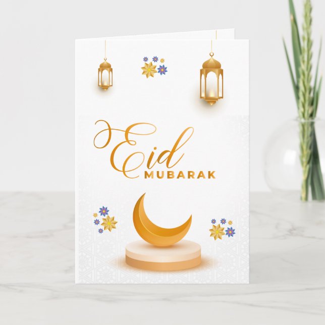 Customised Happy Eid Mubarak White Holiday Card (Front)