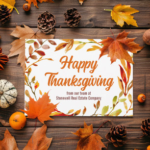 Customised Happy Thanksgiving Autumn Leaf Business Holiday Card
