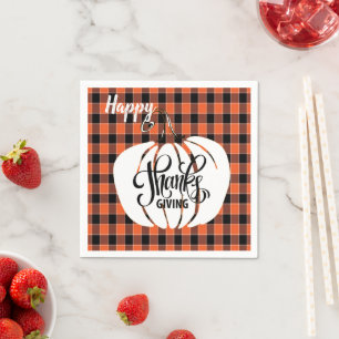 Customised HAPPY Thanksgiving Orange Buffalo Plaid Napkin