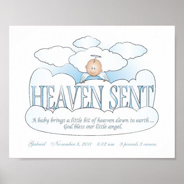 Customised Heaven Sent Angel Boys Room Wall Art (Front)