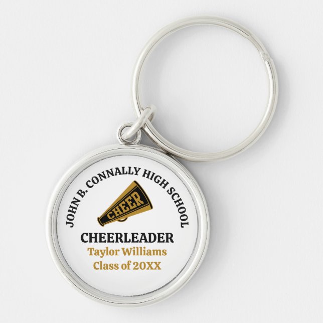 Customised High School Cheerleader Gold Black Key Ring (Front)