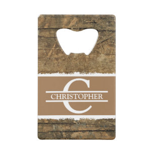 Customised initial name rustic faux wood brown