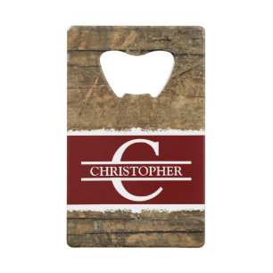 Customised initial name rustic faux wood burgundy
