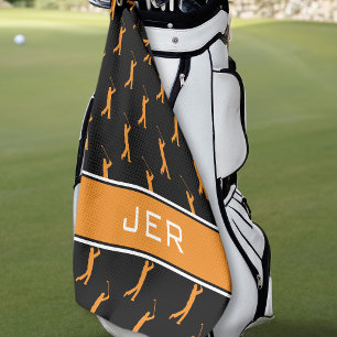 Customised Initials Golfer Black Pattern Orange Golf Towel