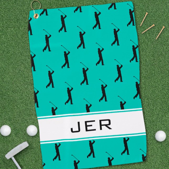 Customised Initials Golfer Pattern Green Black Golf Towel (Customized Initials Golfer Pattern Green Black Golf Towel)