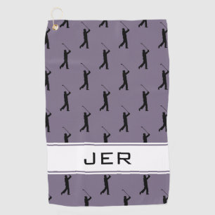 Customised Initials Golfer Pattern Purple Black Golf Towel