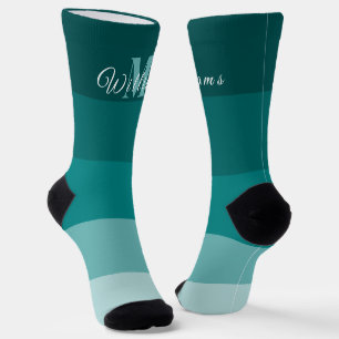 Customised Initials & Monogram For Teal ColorBlock Socks