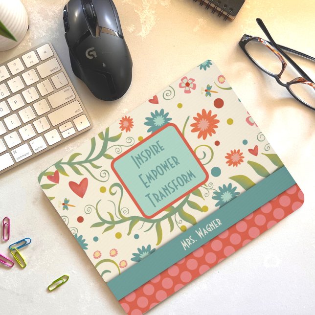 Customised Inspire Empowers Pretty Floral Teacher Mouse Mat (Creator Uploaded)