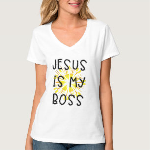 Customised JESUS IS MY BOSS Religious Woman V-neck T-Shirt