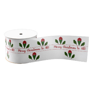 Customised Jolly Abstract Red Roses, Holly Holiday Grosgrain Ribbon