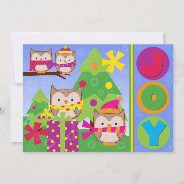 Customised Joyful Winter Owls Holiday Card (Front)