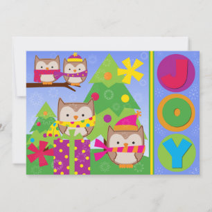 Customised Joyful Winter Owls Holiday Card