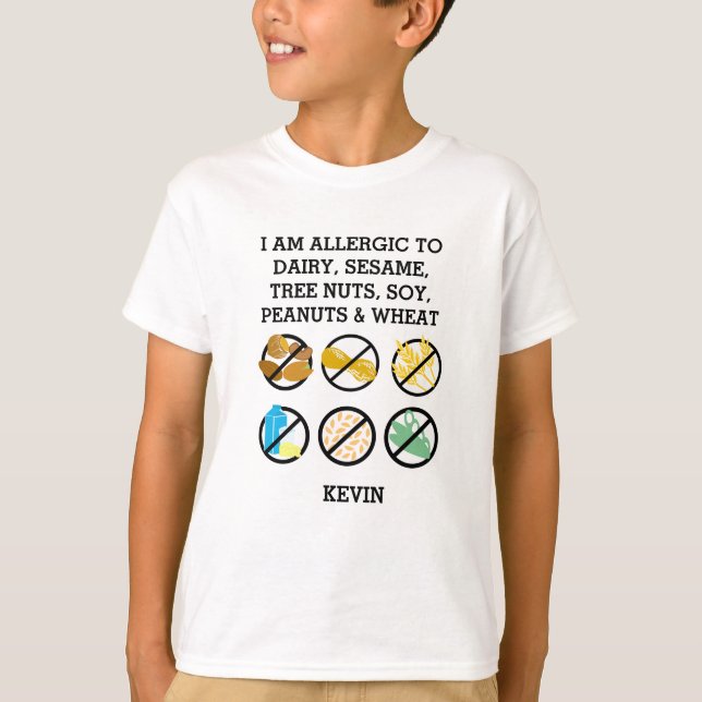 Customised Kids Allergy Symbols Sesame Soy Nuts T-Shirt (Front)