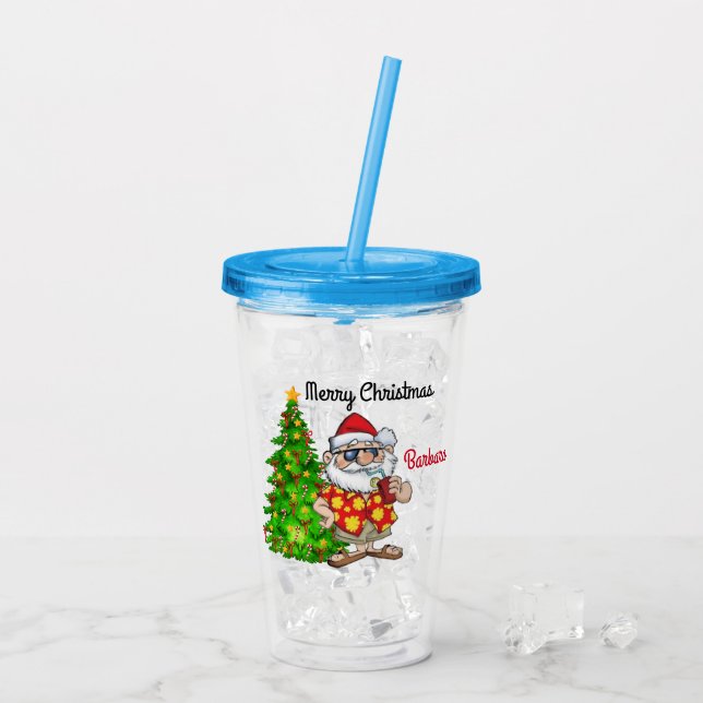 Customised Kids Tropical Santa Acrylic Tumbler (Back Ice)