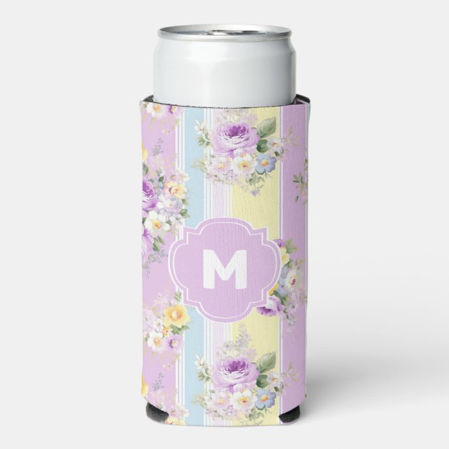 Customised Lavender Floral Striped Seltzer Can Cooler (Seltzer Front)