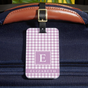 Customised Lavender Purple White Chequered Pattern Luggage Tag