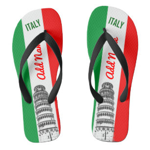 Customised Leaning Tower of Pisa and Italian Flag Flip Flops