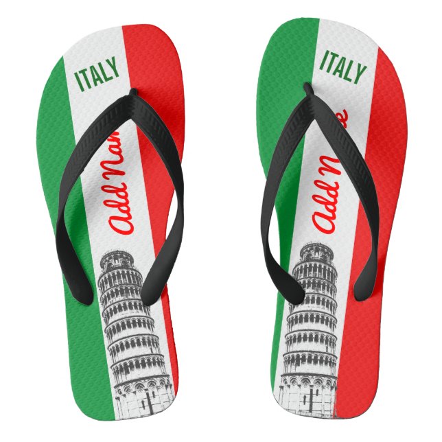 Customised Leaning Tower of Pisa and Italian Flag Flip Flops (Footbed)