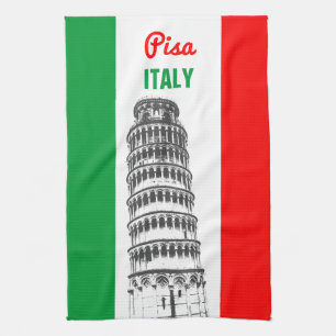 Customised Leaning Tower of Pisa and Italian Flag Tea Towel