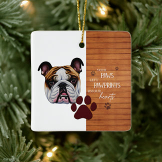 Customised Left Paw Prints On Our hearts Ceramic Ornament
