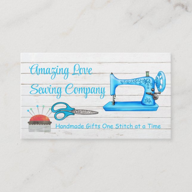 Customised Light Blue Sewing Machine 3 Business Card (Front)