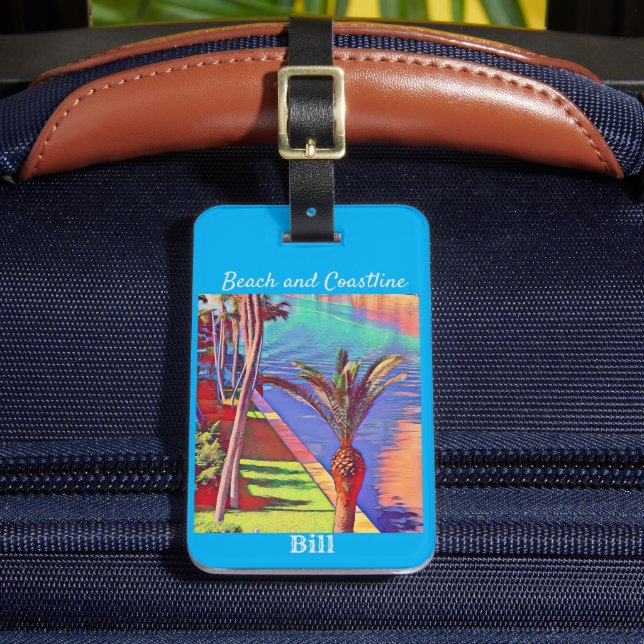 Customised Little Palm Coastal Beach  Luggage Tag (Front Insitu 2)