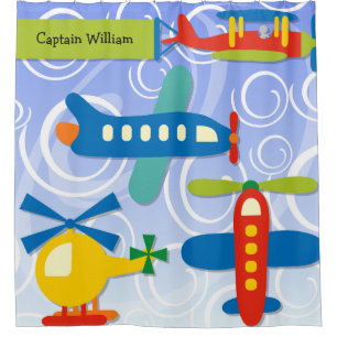 Customised Little Pilot Aeroplanes Aviation Shower Curtain
