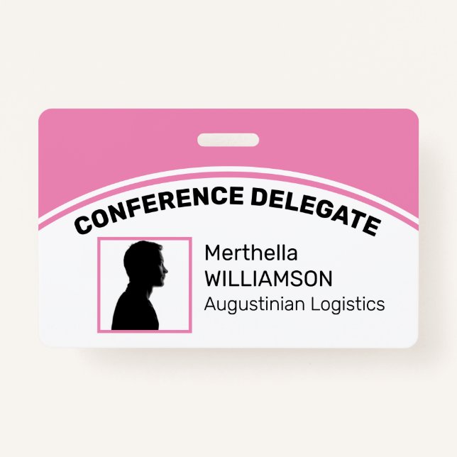 Customised Logo Photo ID Delegate PINK ID Badge (Front)