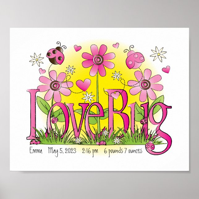 Customised Love Bug Lady Bug Girls Room Wall Art (Front)