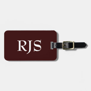 Customised Luggage Tag, Monogram, Brown & White Luggage Tag