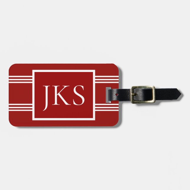 Customised Luggage Tag, Monogram, Crimson & White Tag (Front Horizontal)