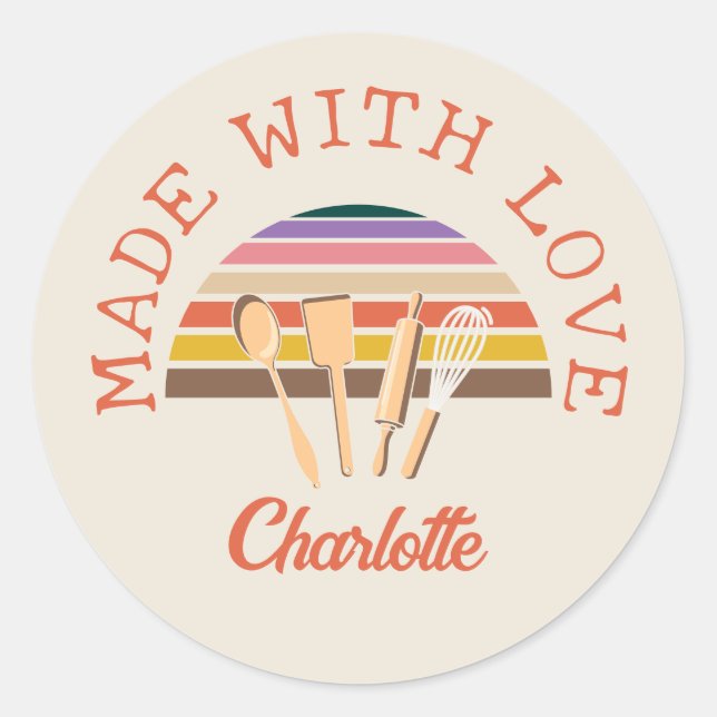 Customised "MADE WITH LOVE!" Classic Round Sticker (Front)