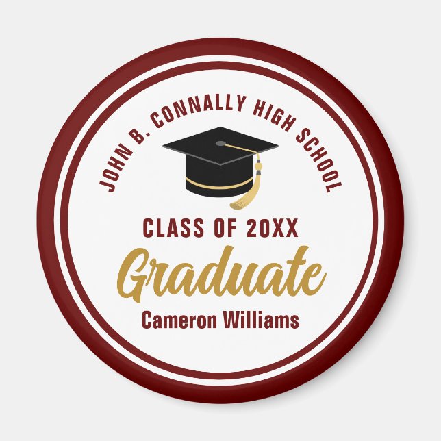 Customised Maroon Gold Graduation Party Magnet (Front)