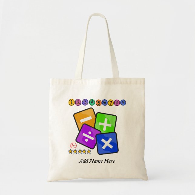 Customised Math Themed, Numbers Lover School Tote Bag (Front)