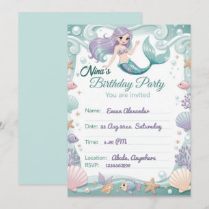 Customised Mermaid Birthday Party Invitation