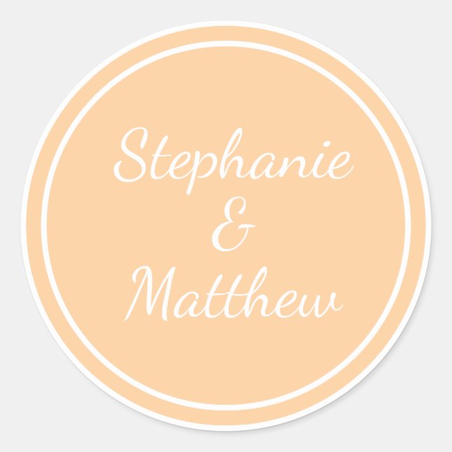 Customised Minimalist Modern Wedding Bride Groom  Classic Round Sticker (Front)
