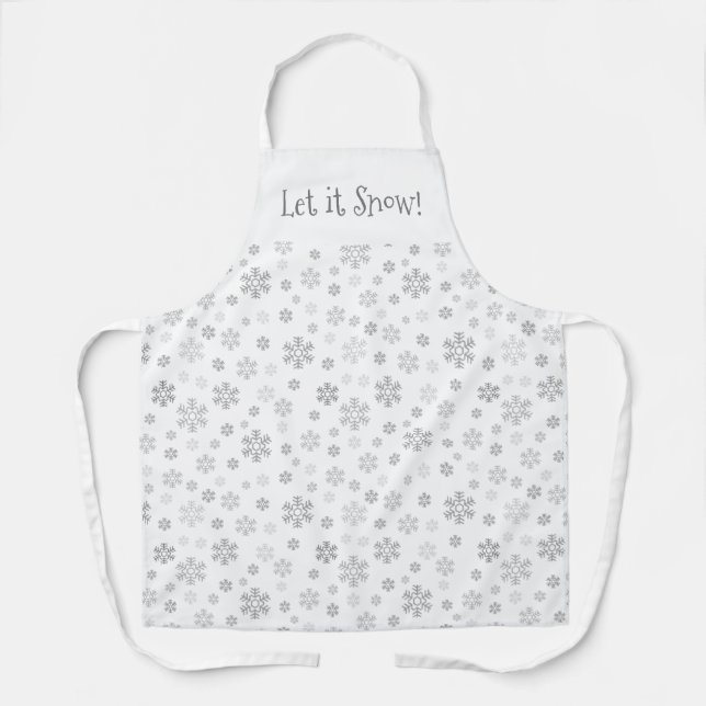 Customised Minimalist Sparkly Silver Snowflakes Apron (Front)