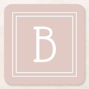 Customised Modern Monogrammed Pink & White Initial Square Paper Coaster