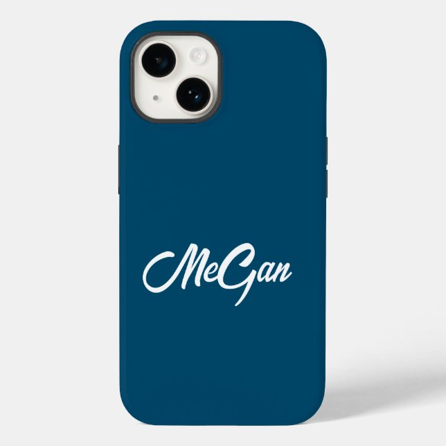 Customised Modern Name Minimal Monogram Dark Blue. Case-Mate iPhone Case (Back)