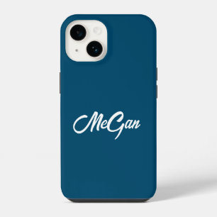 Customised Modern Name Minimal Monogram Dark Blue. iPhone 14 Case