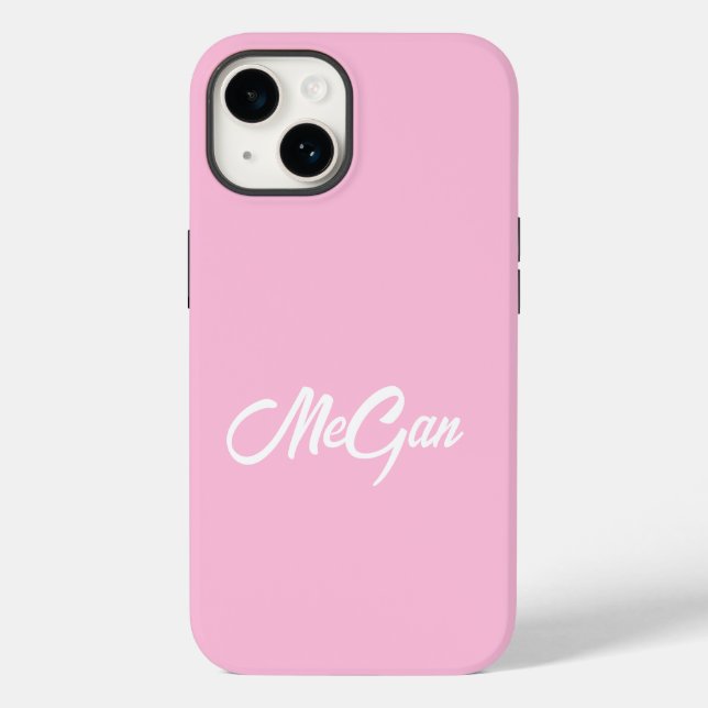 Customised Modern Name Minimal Monogram Pink colou Case-Mate iPhone Case (Back)