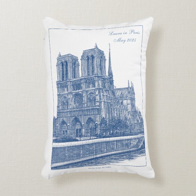 Customised Monochrome Blue Notre Dame de Paris  Decorative Cushion (Front(Vertical))
