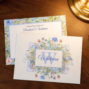 Customised Monogram Blue Floral Wildflower Card