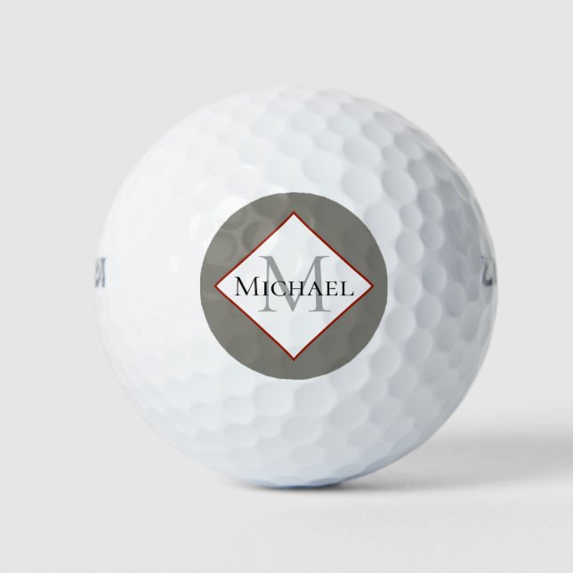 Customised Monogram Grey Red Golf Balls (Front)