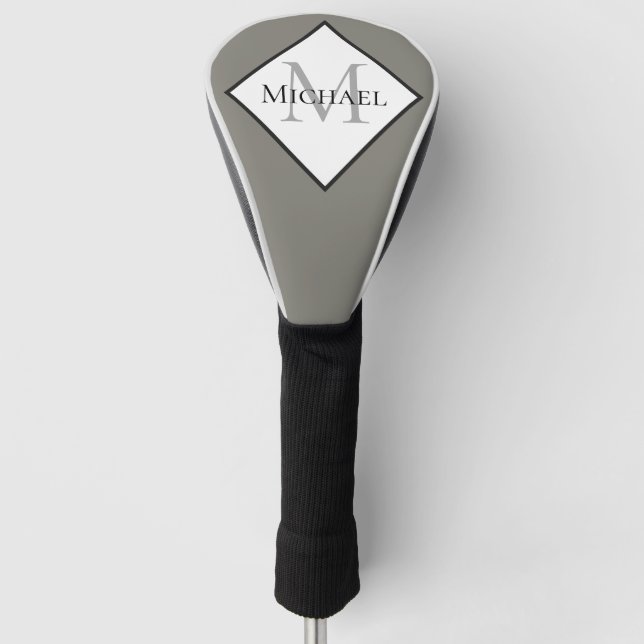 Customised Monogram Grey White Golf Head Cover (Front)