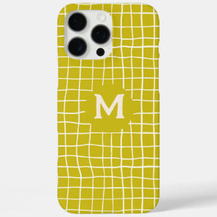Customised Monogram Hand-drawn mustard yellow Grid iPhone 16 Pro Max Case