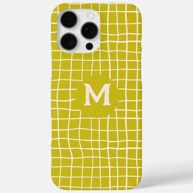 Customised Monogram Hand-drawn mustard yellow Grid Case-Mate iPhone Case (Back)