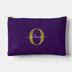 Customised Monogram Script Name Purple White Gold Accessory Pouch