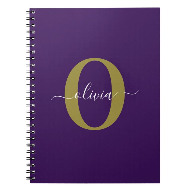 Customised Monogram Script Name Purple White Gold Notebook (Front)